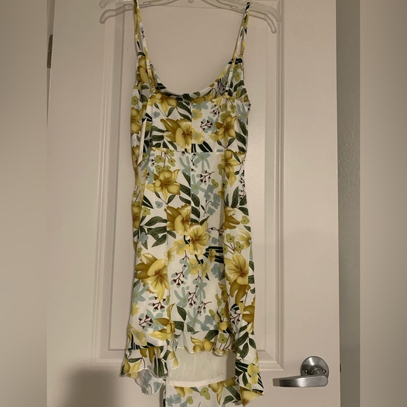 Green & Yellow Floral Satin Ruched Dress - Picture 9 of 12